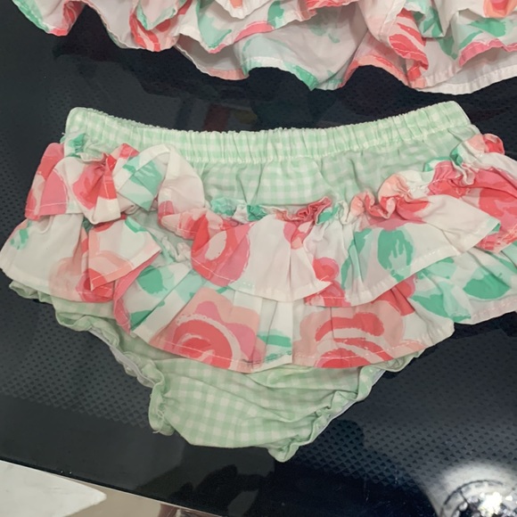 Girls two piece matching set roses flowers gingham bloomers ruffle butt - Picture 5 of 5